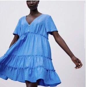 Zara Blue Tiered Ruffled Mini Dress size M